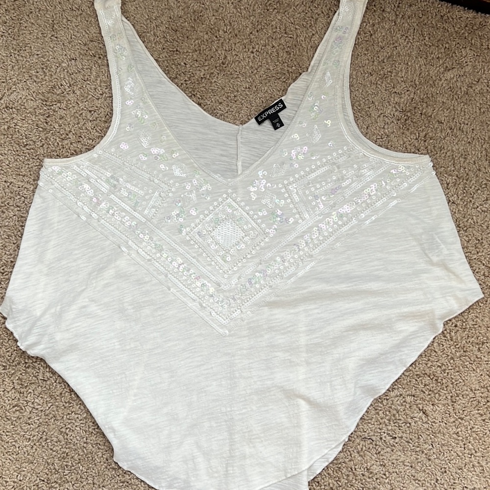Express Sequin White Crop Tank Top‎